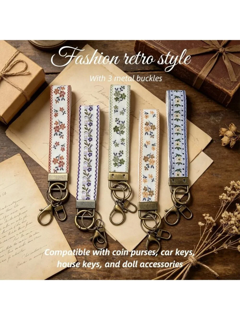Boho Vintage Embroidered Keychain Wristlet for Women - Chic Accessory & Gift